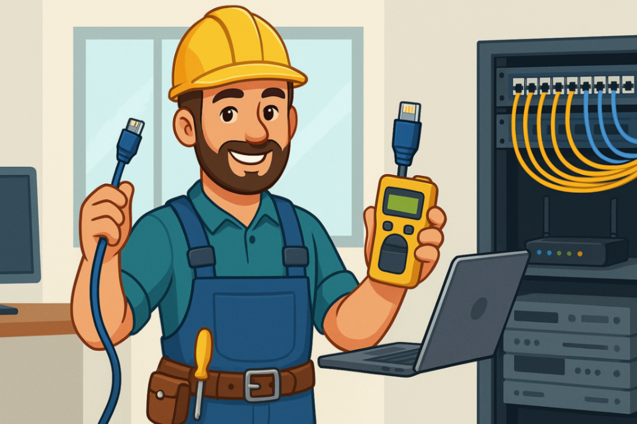 IT Handyman technician consulting with clients around laptops